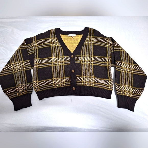 BCBG V-Neck cardigan sweater. Black & Gold blocked. Women's XLT. EUC. - Picture 1 of 7